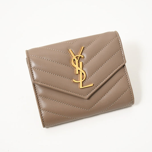 SAINT LAURENT 퀼팅 램스킨제 카산드라 SAINT LAURENT 마트라세 컴팩트 트리폴드 월렛 