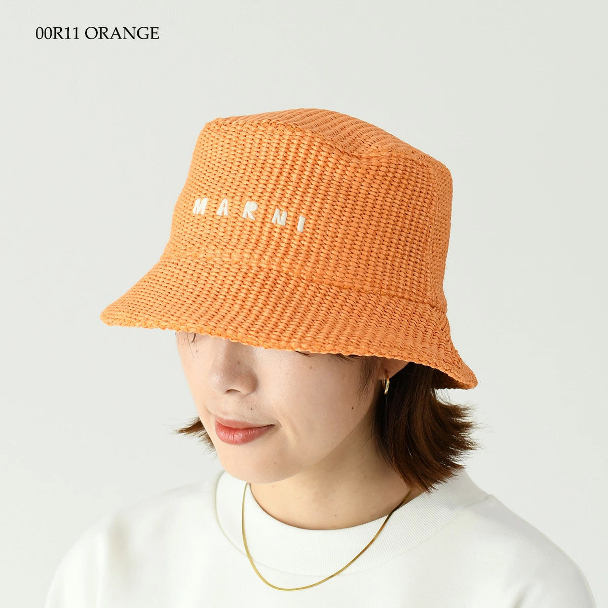 MARNI ラフィア調 バケットハットロゴ刺しゅう入り