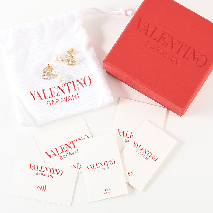 VALENTINO Vロゴ クリスタル x パールピアス