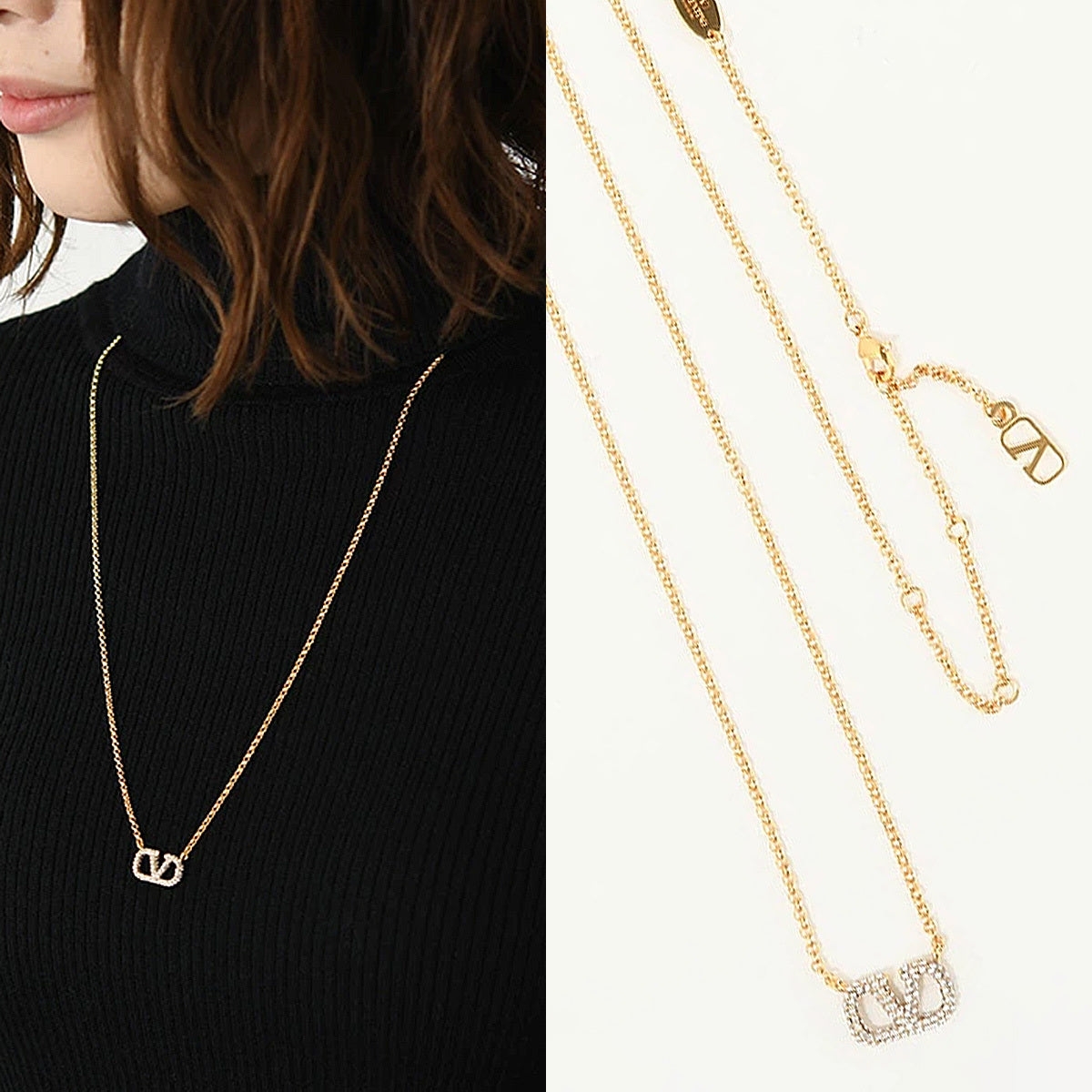 VALENTINO Vロゴメタルxスワロフスキー ネックレス