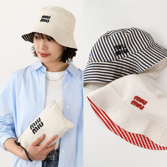 MIU MIU 파우치가있는 뒤집을 수있는 버킷 모자 