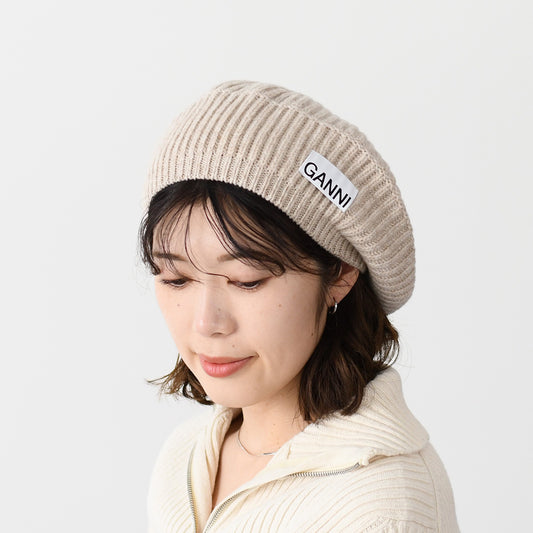 GANNI ロゴ リブ ベレー帽