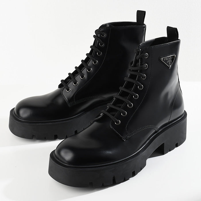 ■PRADA プラダ レザーxシアリング ブーツ □PRADA プラダ レザーxシアリング ブーツ