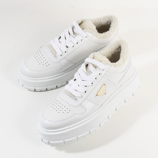 PRADA レザーxシアリング スニーカー