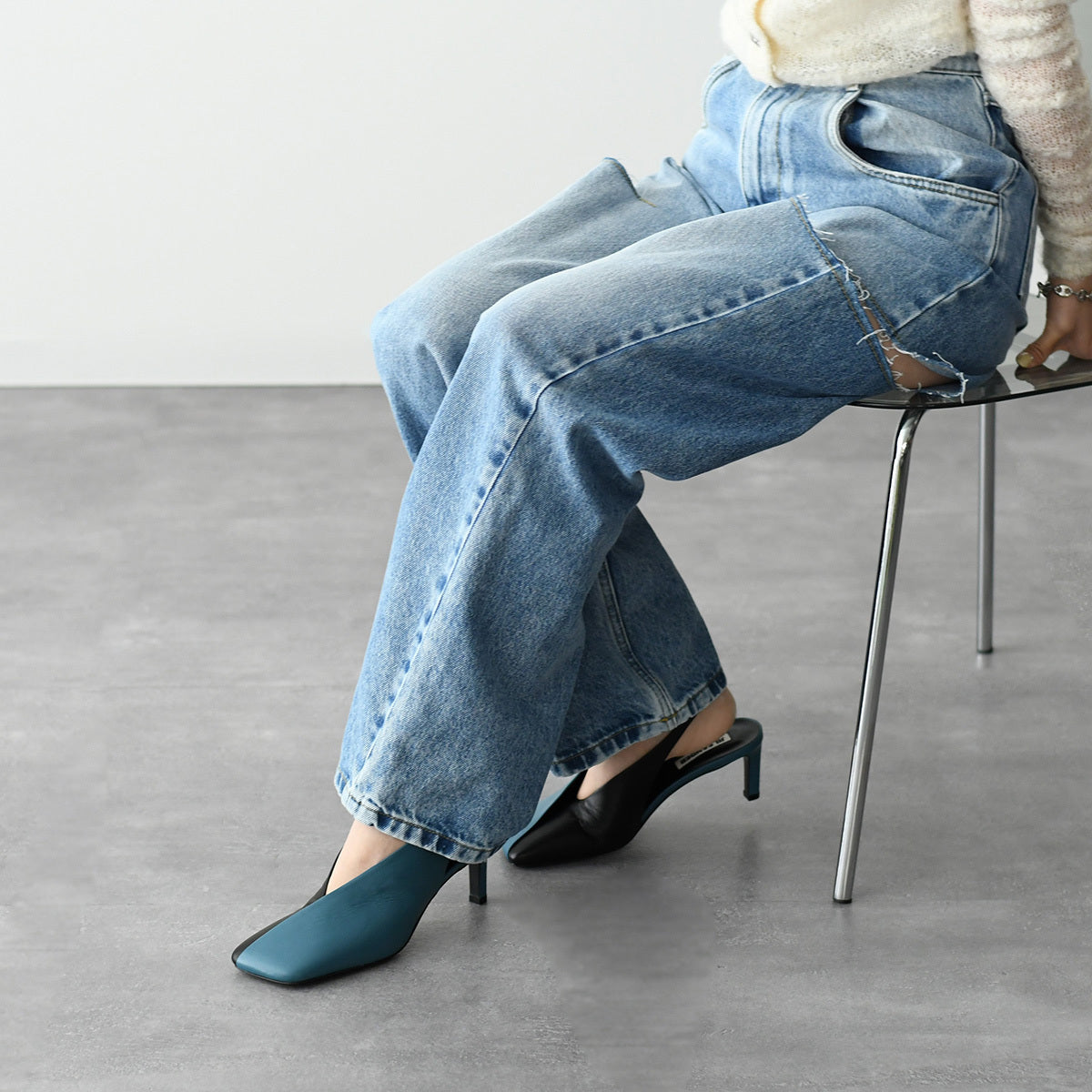 JILSANDER レザー スクエアトゥ パンプス
