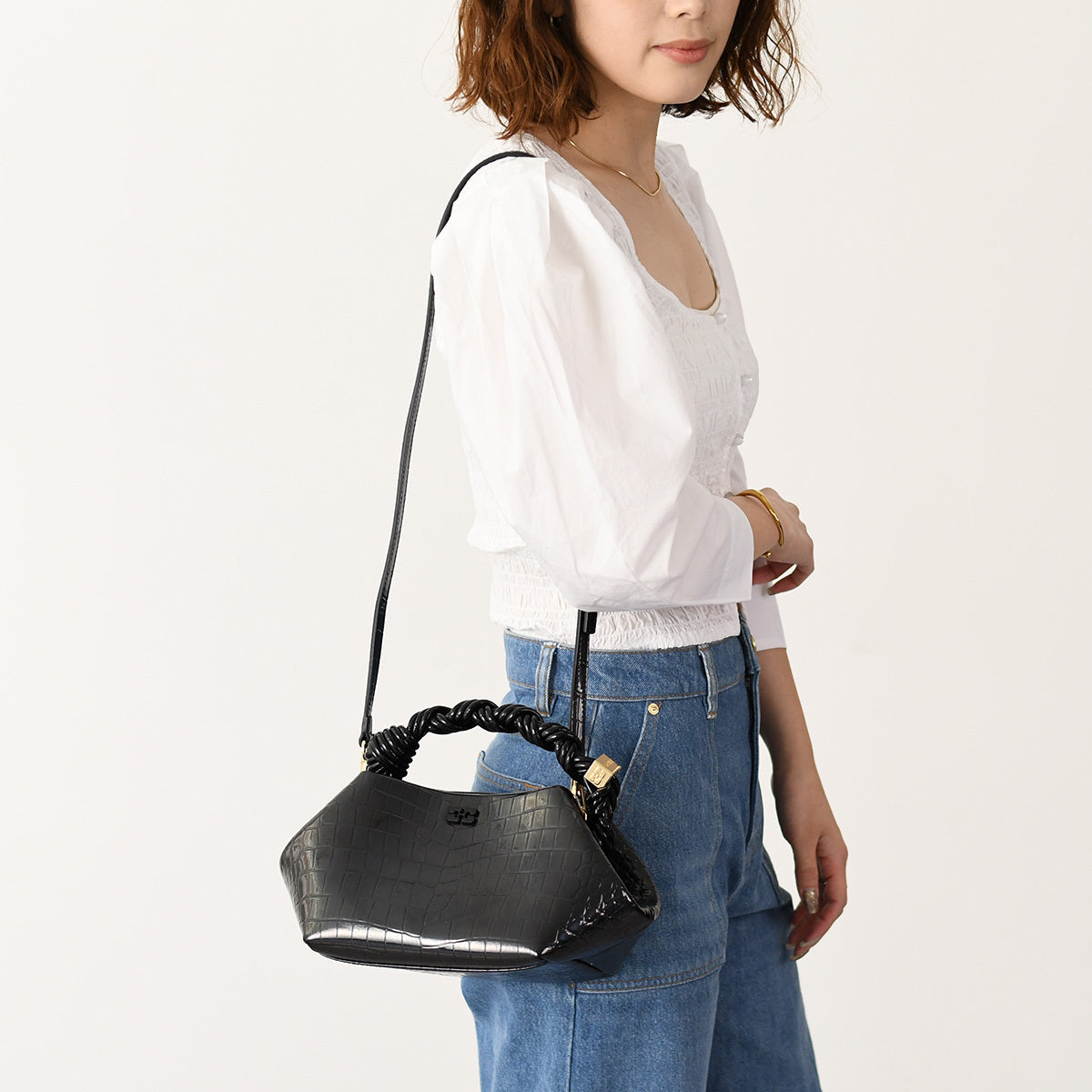 GANNI CROCO PATENT BOU BAG 