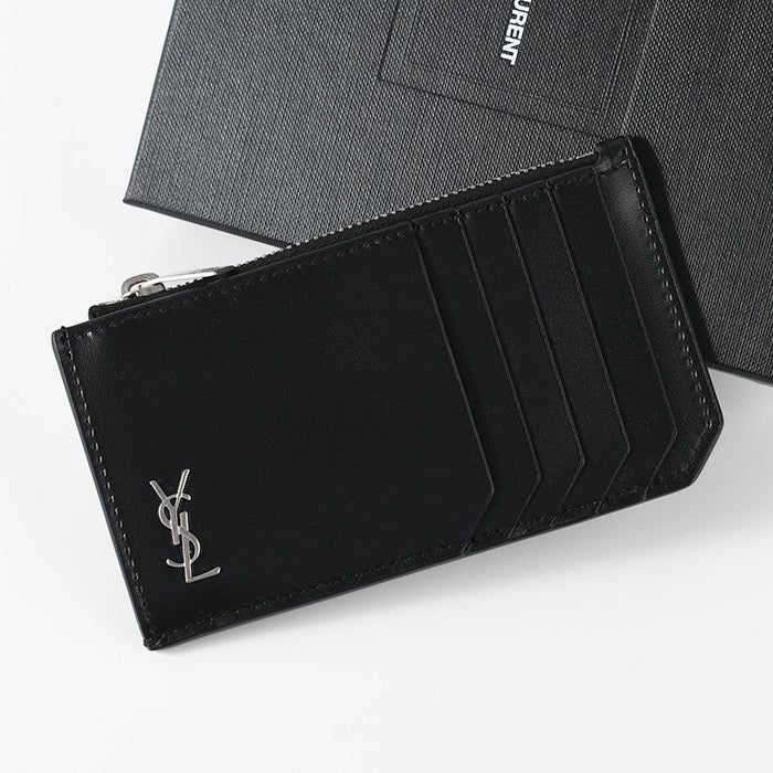 SAINT LAURENT Tiny Cassandra Fragment Zip Card Case in Matte Leather 