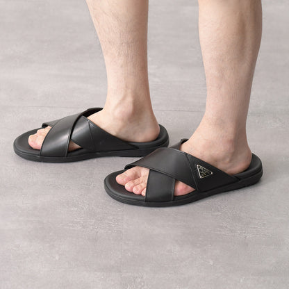 PRADA Leather Criss-Cross Slide Sandals 