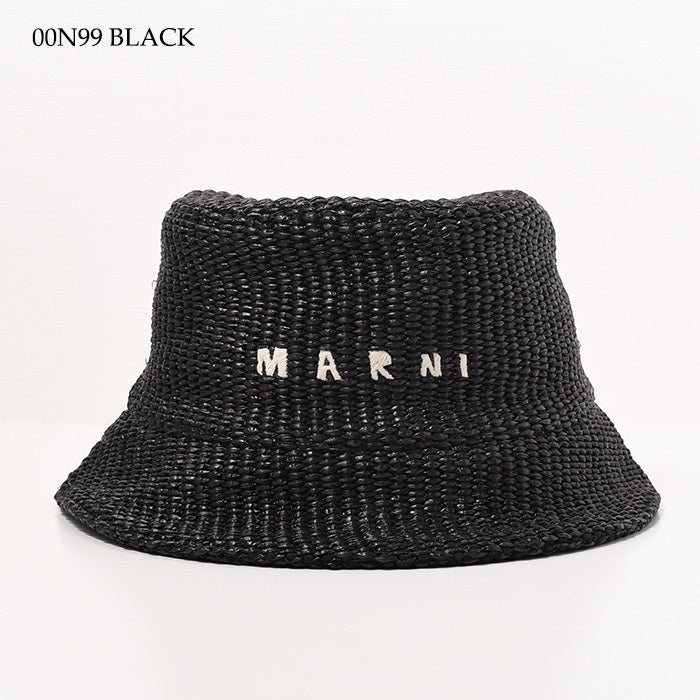MARNI ラフィア調 バケットハットロゴ刺しゅう入り