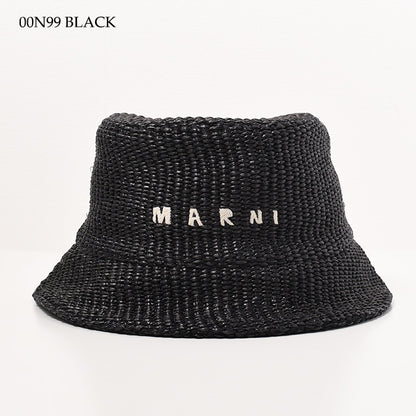 MARNI ラフィア調 バケットハットロゴ刺しゅう入り
