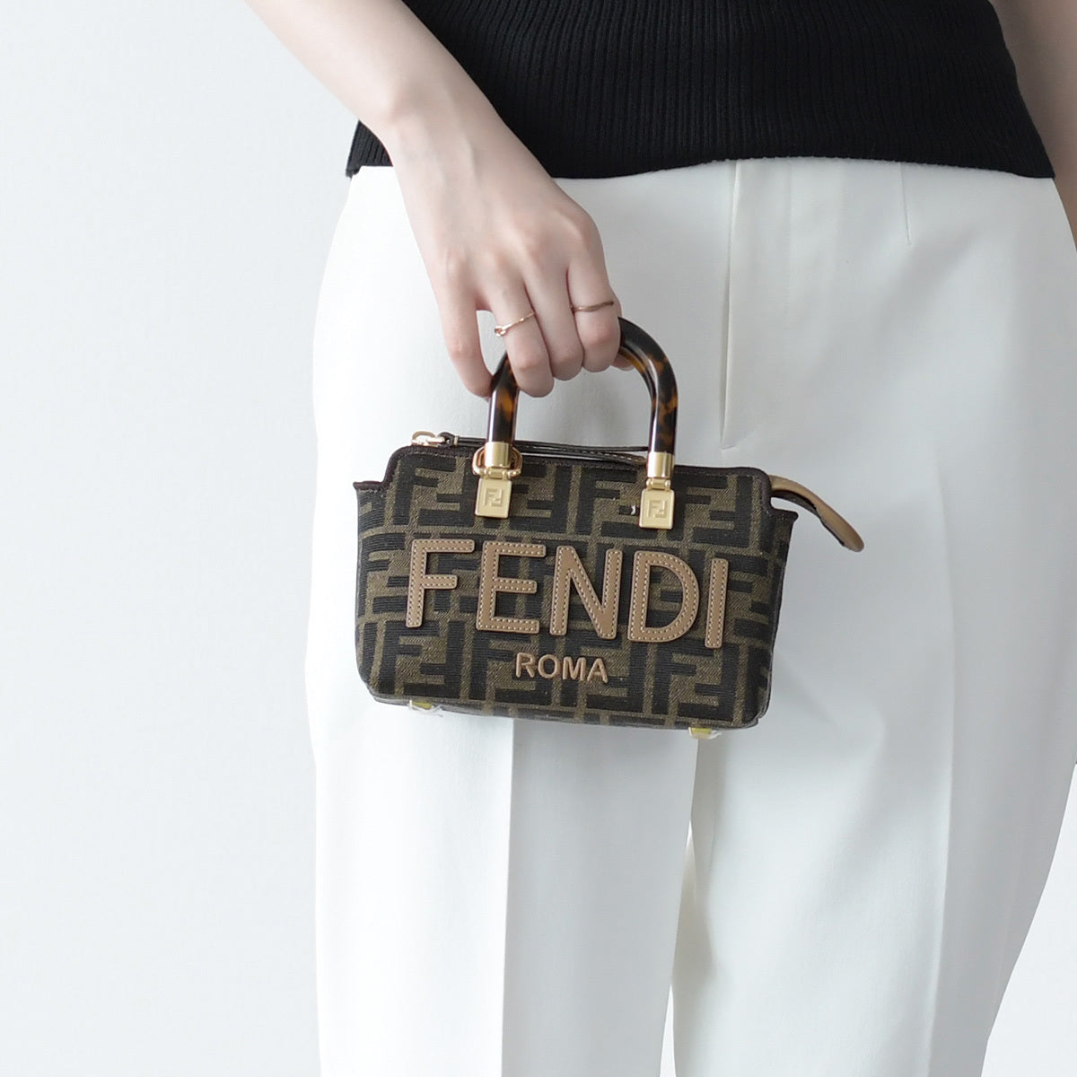 FENDI Small Boston bag in brown FF fabric 