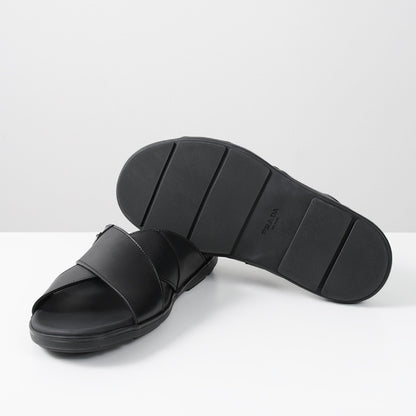 PRADA Leather Criss-Cross Slide Sandals 