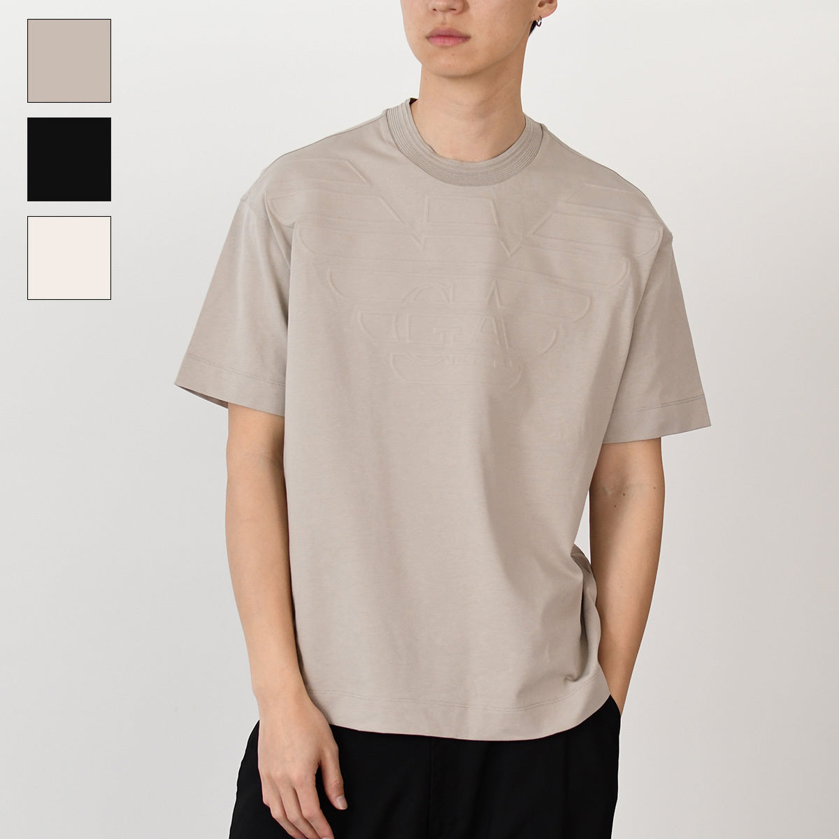 EMPORIO ARMANI 헤비 저지 양각 로고 티셔츠 