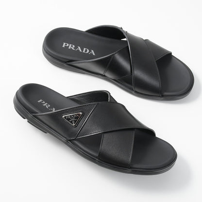 PRADA Leather Criss-Cross Slide Sandals 