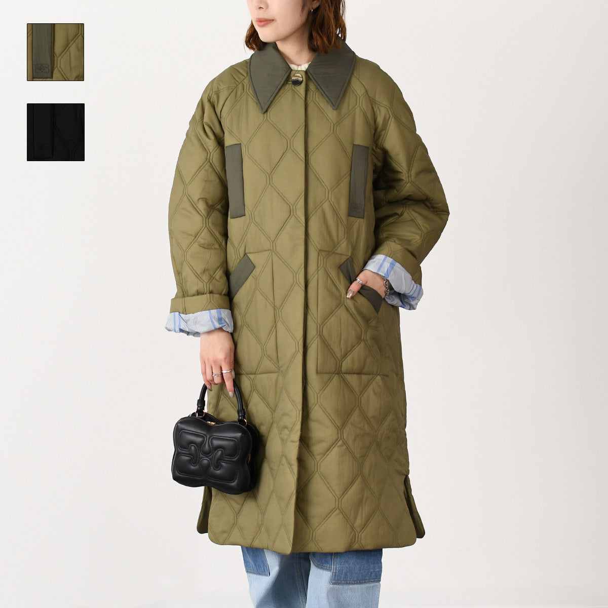 GANNI QUILT RAGLAN MIDI COAT