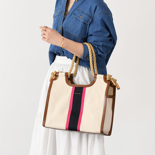 MARNI ロープハンドル MARCEL ストライプキャンバスバッグ