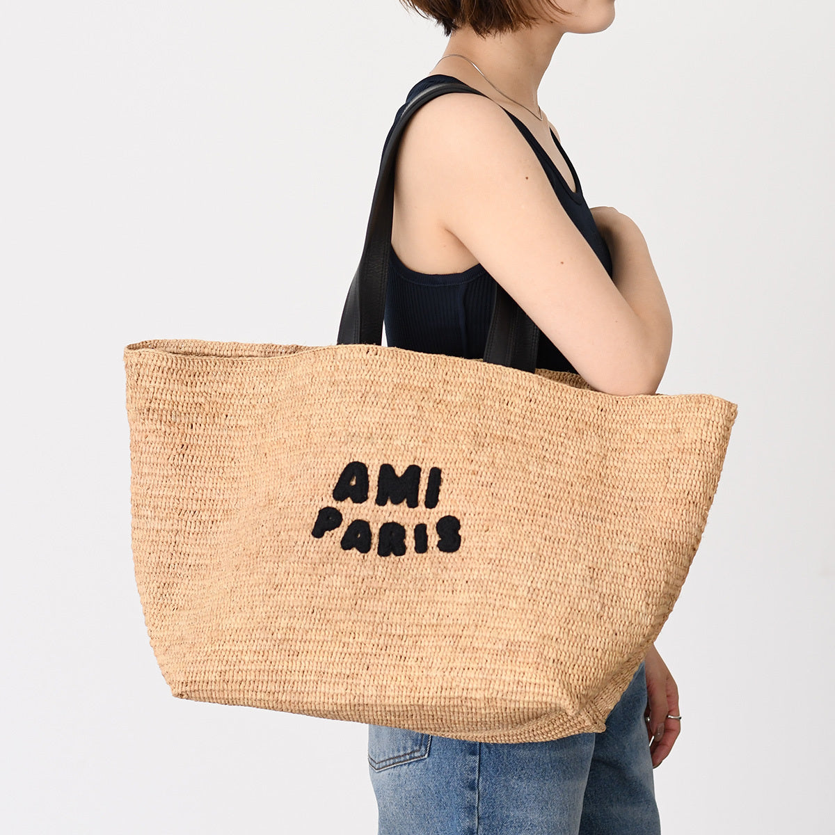 AMI PARIS AMI DE COEUR アミパリス AMI PARIS  ナチュラルラフィア トートバッグ