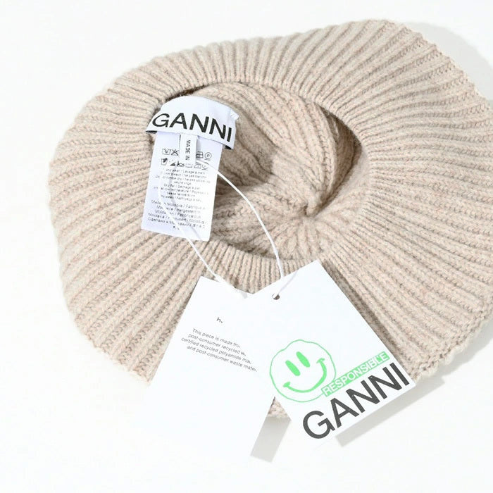 GANNI ロゴ リブ ベレー帽