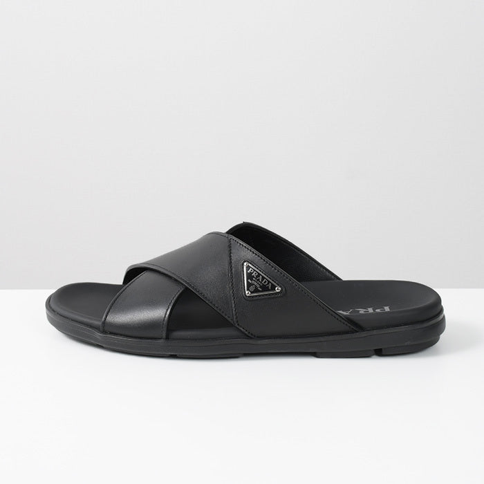 PRADA Leather Criss-Cross Slide Sandals 