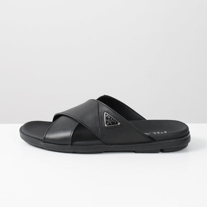 PRADA Leather Criss-Cross Slide Sandals 
