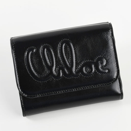 CHLOE シャイニーレザー製クロエ Cスモールトリフォールドウォレット