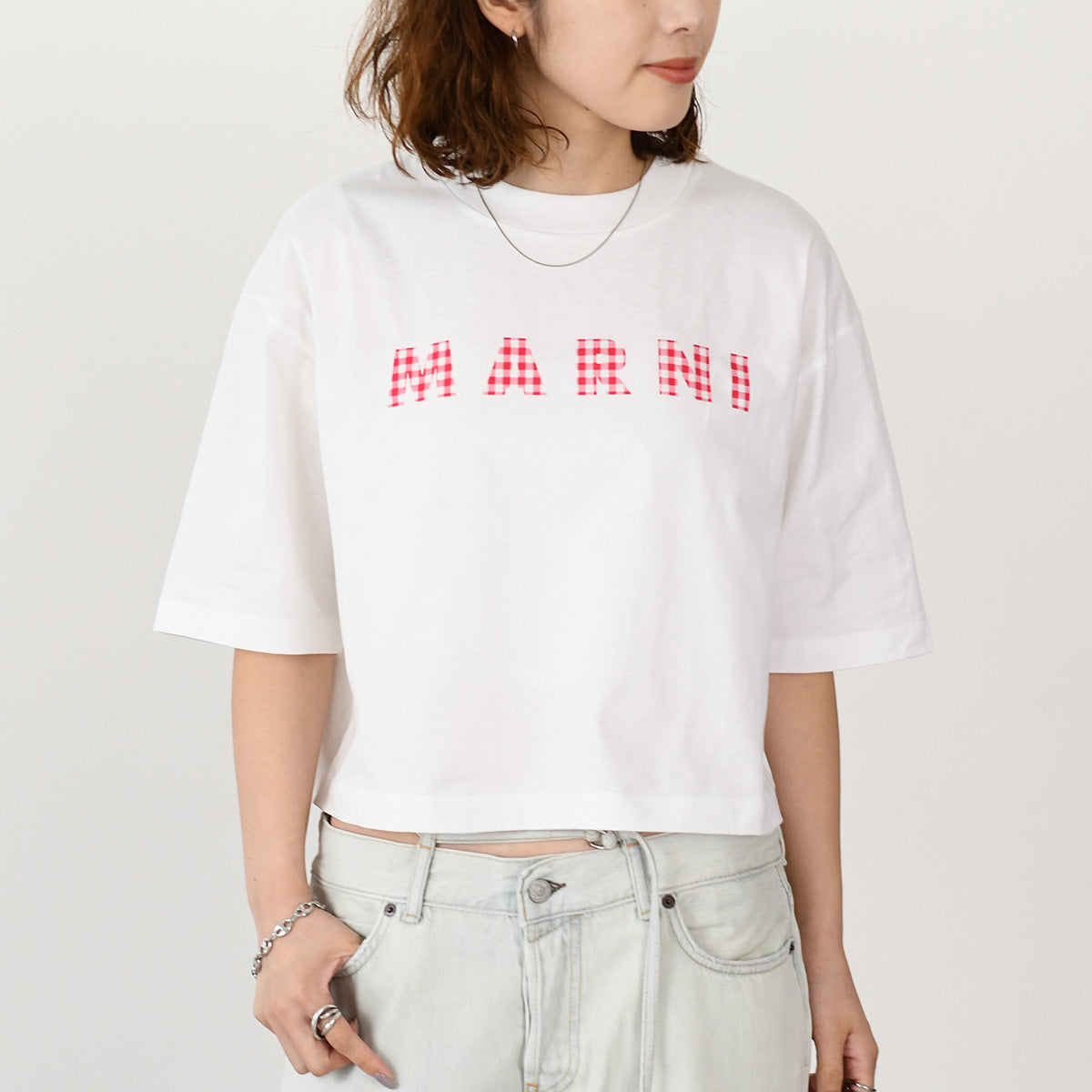 MARNI T-shirt in jersey cotton with checked Marni logo 