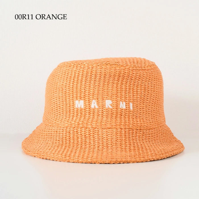 MARNI ラフィア調 バケットハットロゴ刺しゅう入り