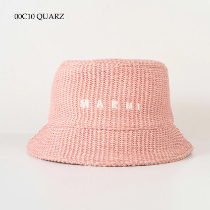 MARNI ラフィア調 バケットハットロゴ刺しゅう入り