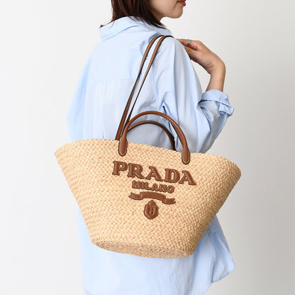 PRADA プラダ ラージ ラフィアxレザー トートバッグ