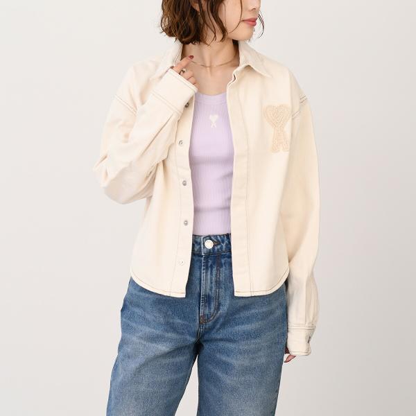 AMI PARIS AMI DE COEUR アミパリス Ami de Coeur カラーコットンツイル クロップド シャツ