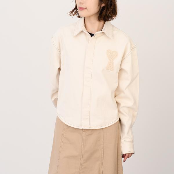 AMI PARIS AMI DE COEUR アミパリス Ami de Coeur カラーコットンツイル クロップド シャツ