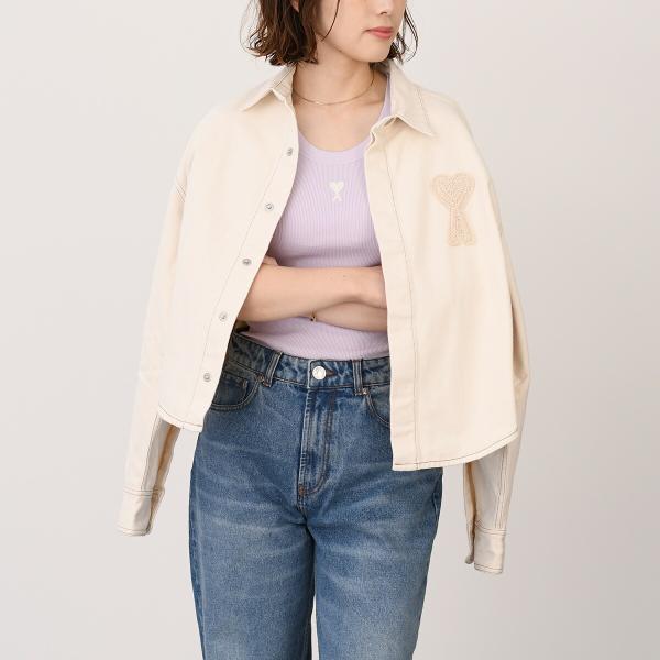 AMI PARIS AMI DE COEUR アミパリス Ami de Coeur カラーコットンツイル クロップド シャツ