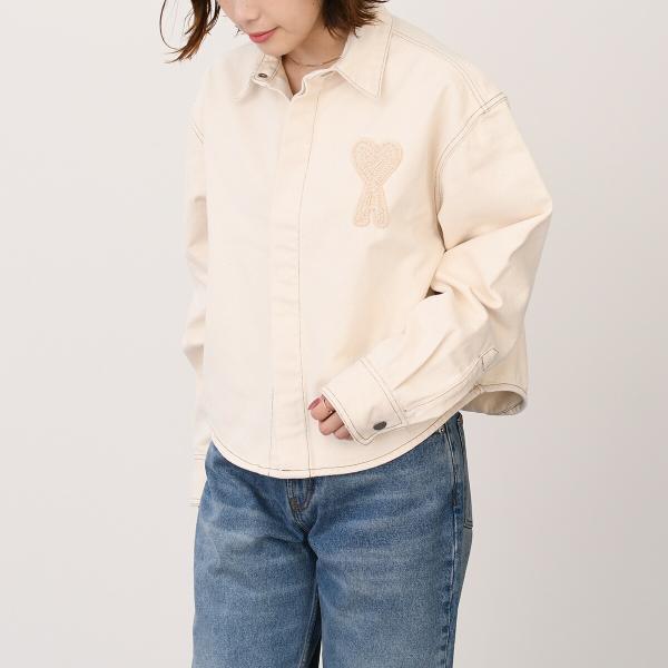 AMI PARIS AMI DE COEUR アミパリス Ami de Coeur カラーコットンツイル クロップド シャツ