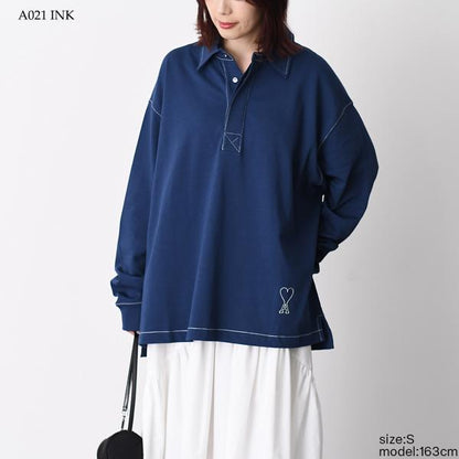 AMI PARIS Ami De Coeur コットンジャージー ロングスリーブ ポロシャツ