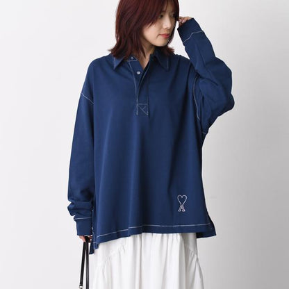 AMI PARIS Ami De Coeur コットンジャージー ロングスリーブ ポロシャツ