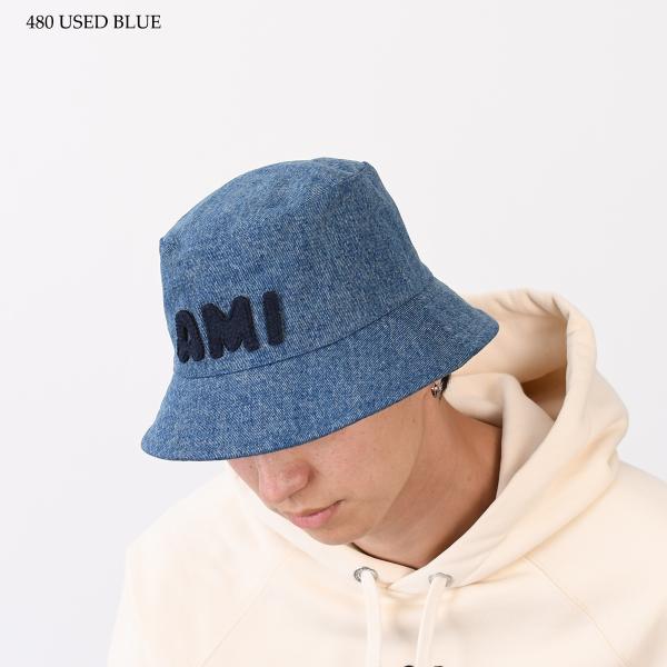 AMI ALEXANDRE MATTIUSSI Ami Paris 패치 워시드 데님 버킷 모자 