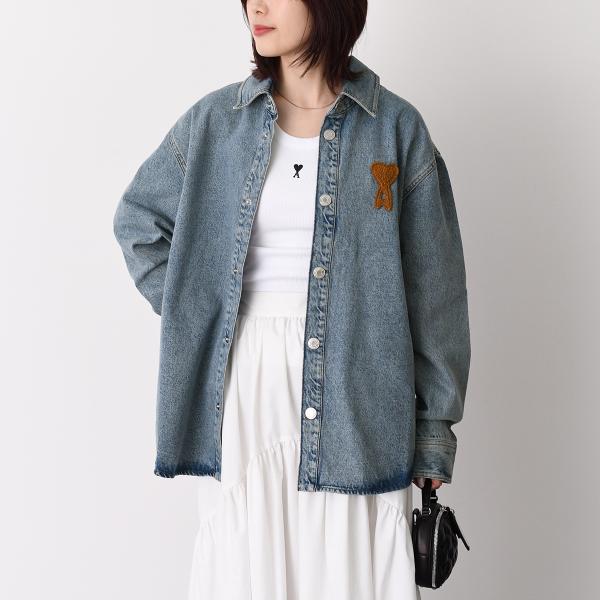 AMI PARIS Ami De Coeur ウォッシュドデニム オーバーシャツ