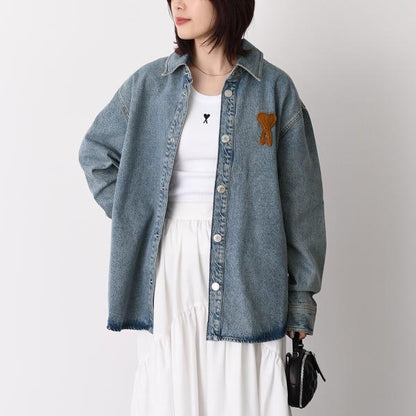AMI PARIS Ami De Coeur ウォッシュドデニム オーバーシャツ