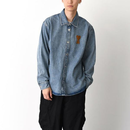 AMI PARIS Ami De Coeur ウォッシュドデニム オーバーシャツ