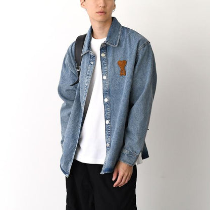 AMI PARIS Ami De Coeur ウォッシュドデニム オーバーシャツ
