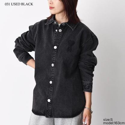 AMI PARIS Ami De Coeur ユーズドブラックドデニム オーバーシャツ