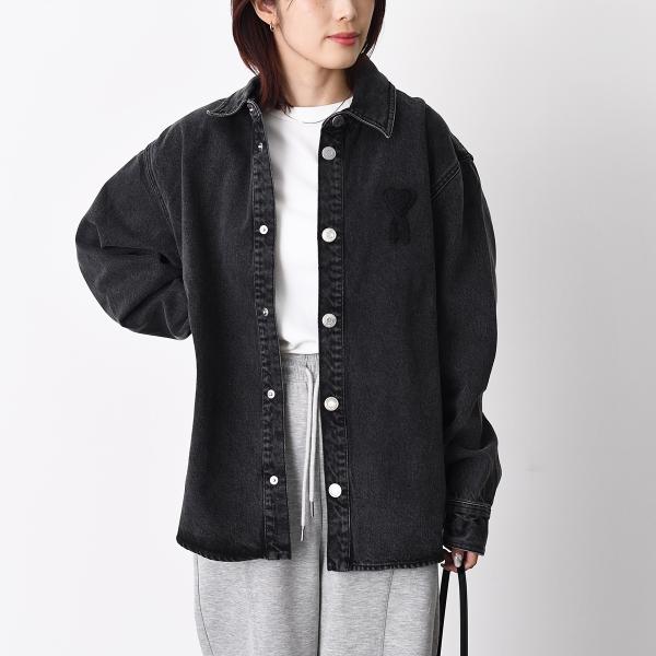 AMI PARIS Ami De Coeur ユーズドブラックドデニム オーバーシャツ