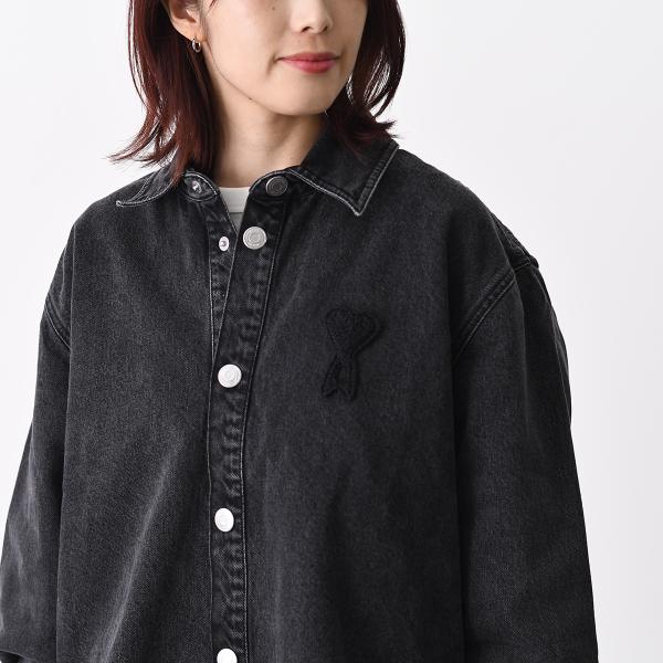 AMI PARIS Ami De Coeur ユーズドブラックドデニム オーバーシャツ