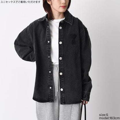 AMI PARIS Ami De Coeur ユーズドブラックドデニム オーバーシャツ
