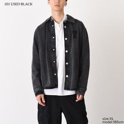 AMI PARIS Ami De Coeur ユーズドブラックドデニム オーバーシャツ