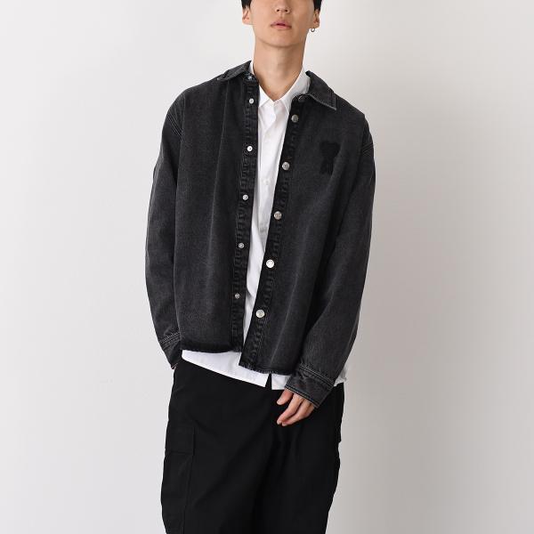 AMI PARIS Ami De Coeur ユーズドブラックドデニム オーバーシャツ