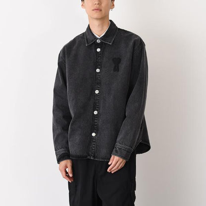 AMI PARIS Ami De Coeur ユーズドブラックドデニム オーバーシャツ