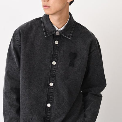 AMI PARIS Ami De Coeur ユーズドブラックドデニム オーバーシャツ