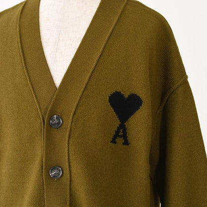 AMI PARIS Ami De Coeur Merino Wool Felt Knit Cardigan 
