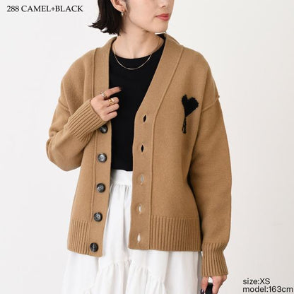 AMI PARIS Ami De Coeur Merino Wool Felt Knit Cardigan 